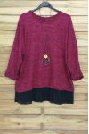 GRANDE TAILLE PULL BASE VOILAGE + COLLIER OFFERT 4012 BORDEAUX