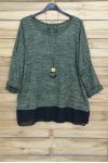 GRANDE TAILLE PULL BASE VOILAGE + COLLIER OFFERT 4012 VERT MILITAIRE