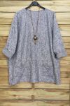 GRANDE TAILLE PULL 2 POCHES + COLLIER OFFERT 4015 GRIS