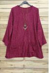GRANDE TAILLE PULL 2 POCHES + COLLIER OFFERT 4015 BORDEAUX