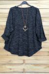 LARGE SIZE SWEATER 1 POCKET + NECKLACE AVAILABLE IN BLACK