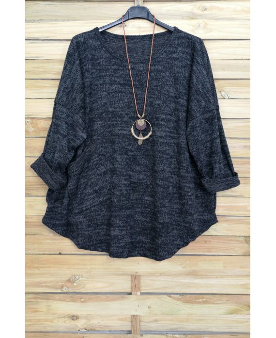 LARGE SIZE SWEATER 1 POCKET + NECKLACE AVAILABLE IN BLACK