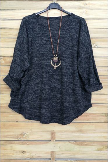 GRANDE TAILLE PULL 1 POCHE + COLLIER OFFERT NOIR