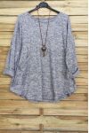 LARGE SIZE SWEATER 1 POCKET + NECKLACE OFFERED GREY