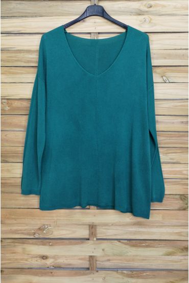 SWETER W KOŃCU PONADGABARYTOWYCH V-NECK 4011 BŁĘKITNEJ LAGUNY