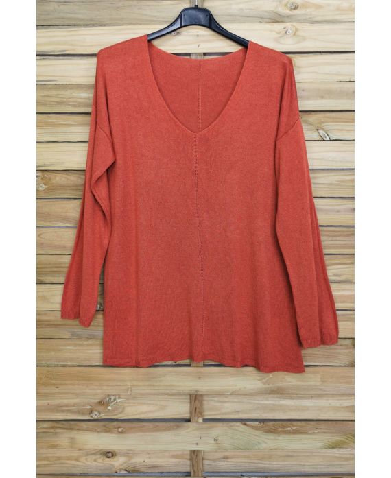 PULL THE END OF OVERSIZE V-NECK 4011 BRICK