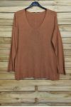 SWETER W KOŃCU PONADGABARYTOWYCH V-NECK 4011 CAMEL