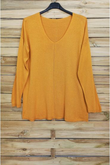 SWETER W KOŃCU PONADGABARYTOWYCH V-NECK 4011 MUSZTARDY