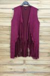 GILET SUEDINE A FRANGES 4026 BORDEAUX