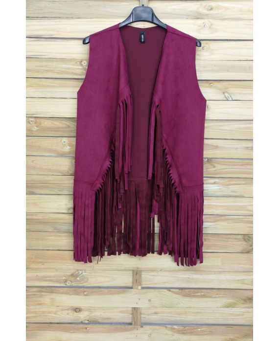 GILET SUEDINE A FRANGES 4026 BORDEAUX