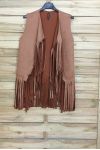 GILET SUEDINE A FRANGES 4026 CAMEL