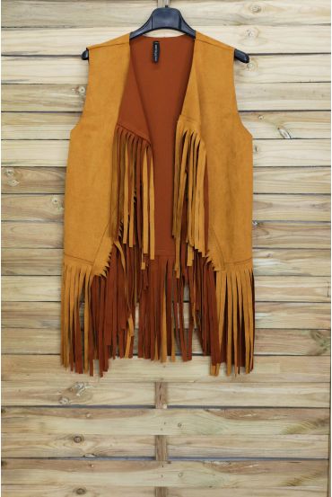 VEST SUEDINE HAS FRINGES 4026 MUSTARD