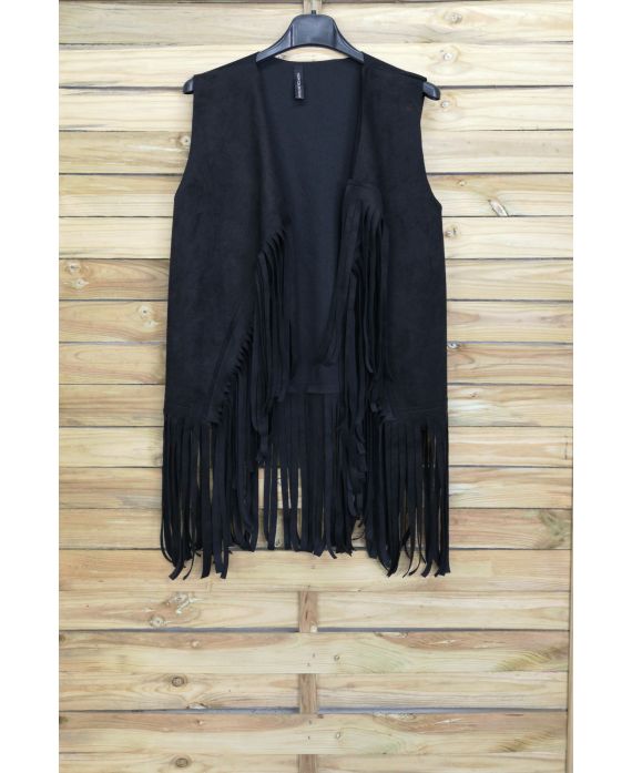 VEST SUEDINE HAS FRINGES 4026 BLACK