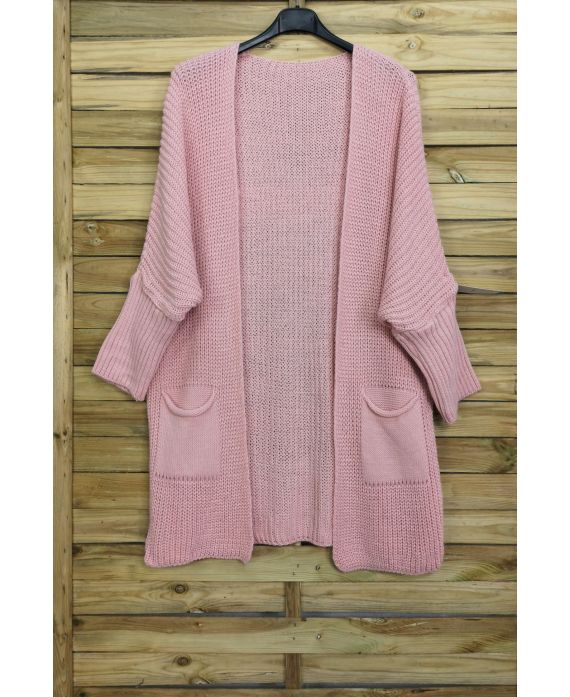 GILET OVERSIZE MAILLE 2 POCHES 4013 ROSE