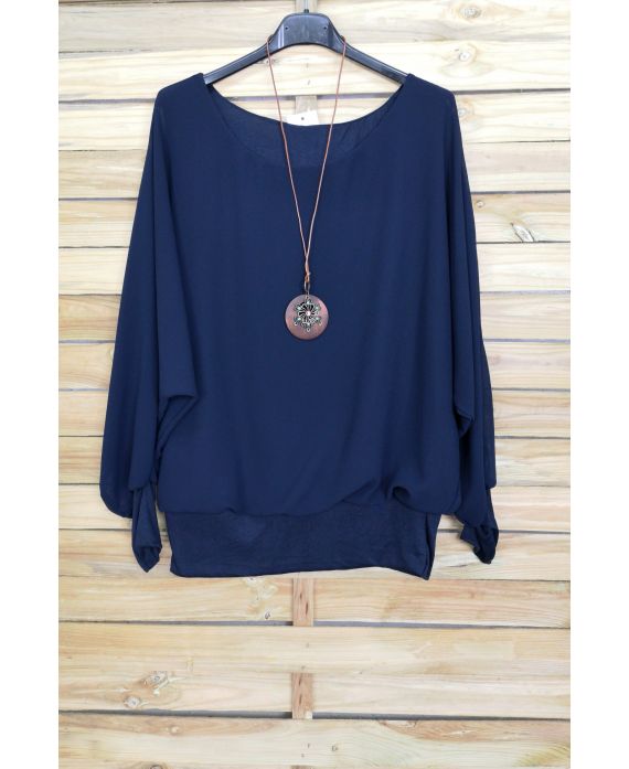 TOP VOILAGE DOUBLE + COLLIER OFFERT 4030 BLEU MARINE