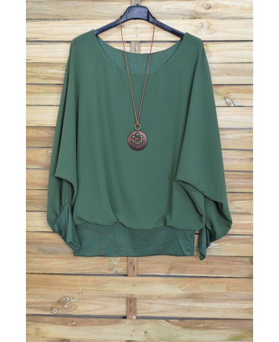 TOP VOILAGE DOUBLE + COLLIER OFFERT 4030 VERT MILITAIRE