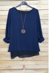 MAGLIONE OPEN BACK BI-MATERIA + COLLANA OFFERTI 4029 BLU NAVY