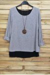 SWEATER OPEN BACK BI-MATTER + NECKLACE OFFERED 4029 GREY