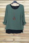 MAGLIONE OPEN BACK BI-MATERIA + COLLANA OFFERTI 4029 VERDE MILITARE