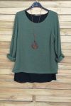 SWEATER OPEN BACK BI-MATTER + NECKLACE OFFERED 4029 MILITARY GREEN