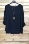 MAGLIONE OPEN BACK BI-MATERIA + COLLANA OFFERTI 4029 NERO