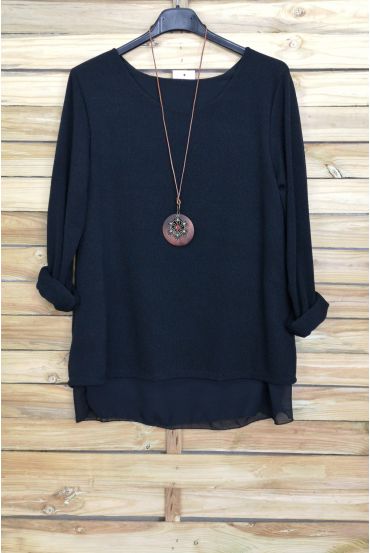 MAGLIONE OPEN BACK BI-MATERIA + COLLANA OFFERTI 4029 NERO