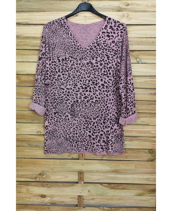 SWETER W KOŃCU IRISE LEOPARD 4031 RÓŻOWY