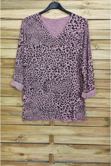 SWETER W KOŃCU IRISE LEOPARD 4031 RÓŻOWY