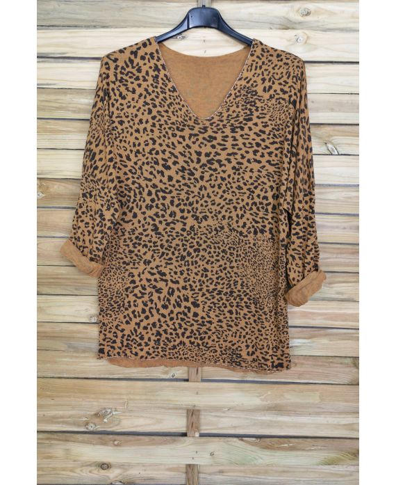 SWETER W KOŃCU IRISE LEOPARD 4031 CEGŁA