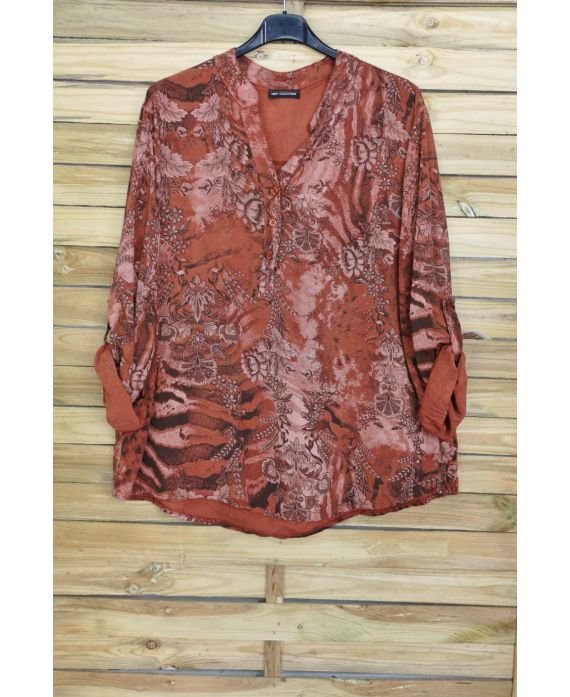 BLOUSE PRINT SCOOP NECKLINE HAS BUTTONS 4036 BRICK