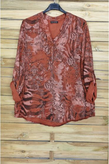 BLOUSE PRINT SCOOP NECKLINE HAS BUTTONS 4036 BRICK