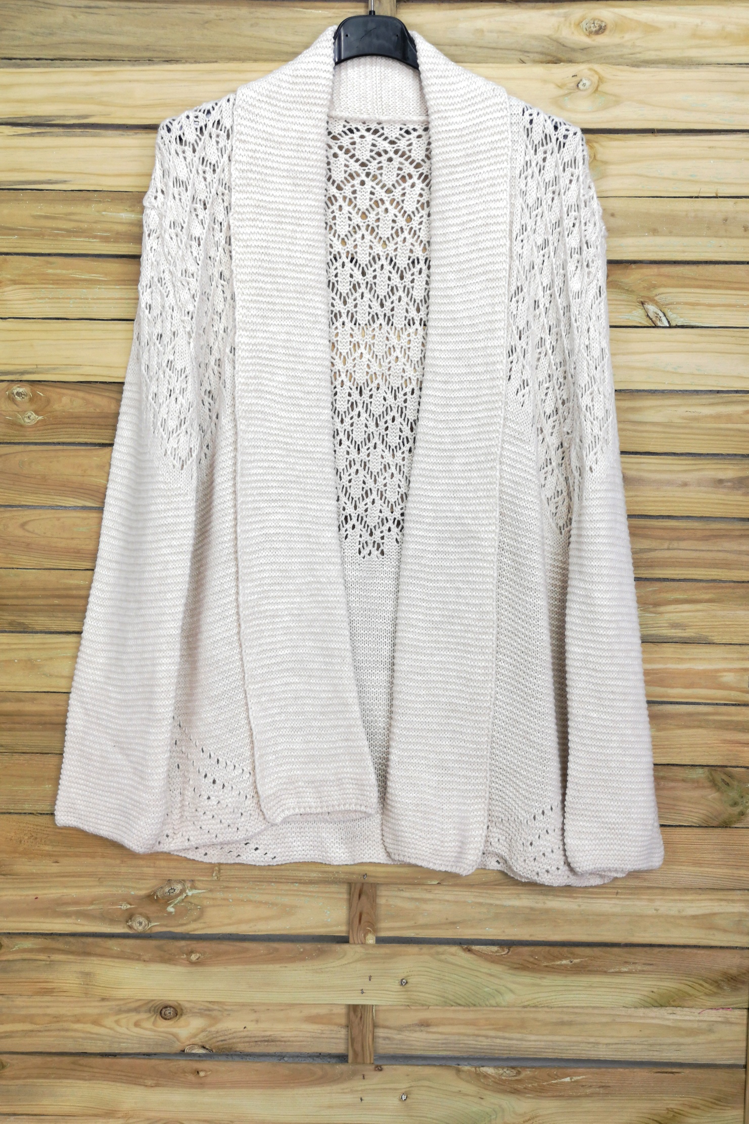 GILET IN MAGLIA AJOURE OVERSIZE 4039 BEIGE - www.grossiste-pret-a-porter.com