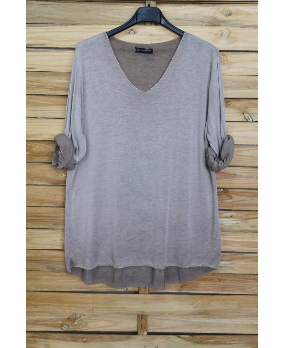 PULL FIN IRISE EFFET DELAVE 4043 TAUPE