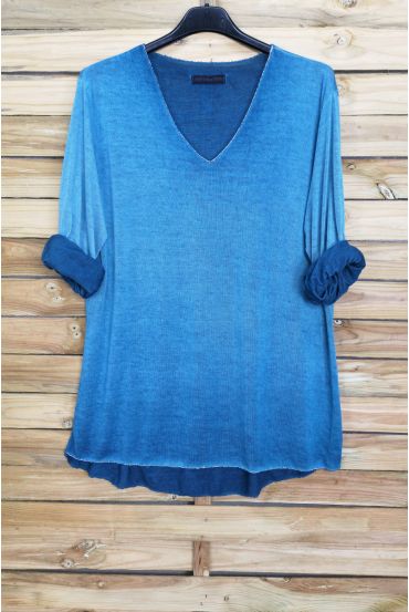 PULL FIN IRISE EFFET DELAVE 4043 BLEU