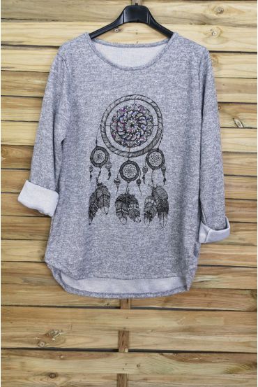 PULL PLUMES STRASS 4045 GRIS