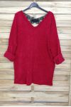 A SWEATER-SOFT, OVERSIZE BACK LACE CROSS-4044 M RED