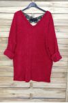 PULL DOUX OVERSIZE DOS DENTELLE CROISEE 4044 ROUGE