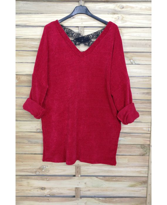 A SWEATER-SOFT, OVERSIZE BACK LACE CROSS-4044 M RED