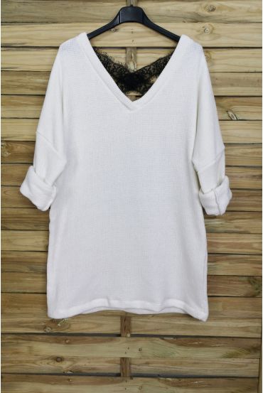 A SWEATER-SOFT, OVERSIZE BACK LACE CROSS-4044 M-WHITE