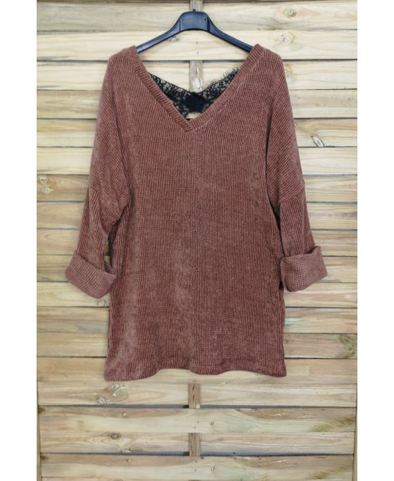 A SWEATER-SOFT, OVERSIZE BACK LACE CROSS-4044 M CAMEL