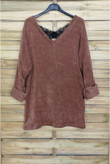 A SWEATER-SOFT, OVERSIZE BACK LACE CROSS-4044 M CAMEL