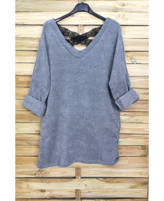 A SWEATER-SOFT, OVERSIZE BACK LACE CROSS-4044 M-GREY