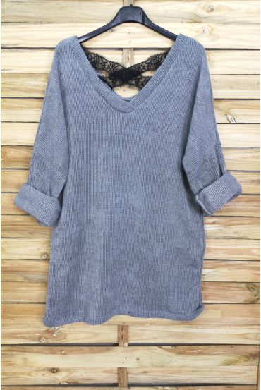 A SWEATER-SOFT, OVERSIZE BACK LACE CROSS-4044 M-GREY