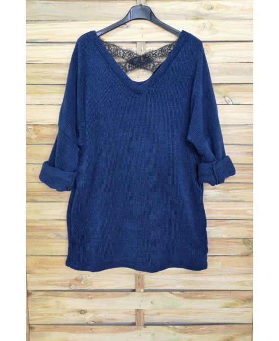 A SWEATER-SOFT, OVERSIZE BACK LACE CROSS-4044 M NAVY BLUE