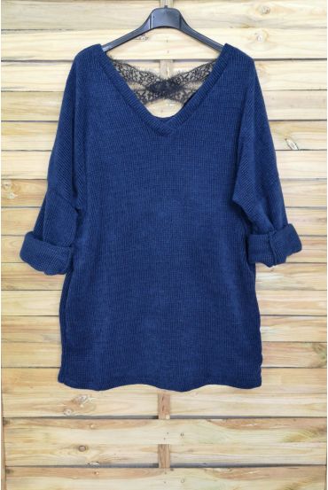 A SWEATER-SOFT, OVERSIZE BACK LACE CROSS-4044 M NAVY BLUE