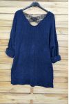 A SWEATER-SOFT, OVERSIZE BACK LACE CROSS-4044 M NAVY BLUE