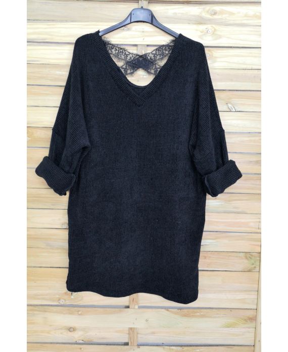 A SWEATER-SOFT, OVERSIZE BACK LACE CROSS-4044 M BLACK