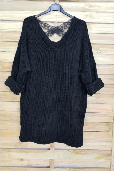 A SWEATER-SOFT, OVERSIZE BACK LACE CROSS-4044 M BLACK