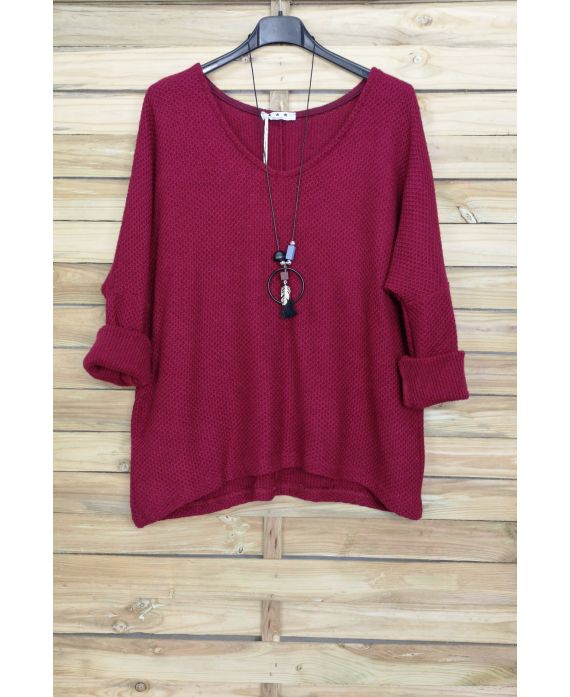 V NECK SWEATER + NECKLACE OFFERED 4052 BORDEAUX