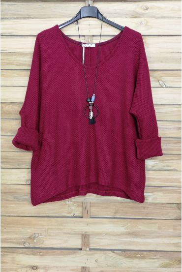 V NECK SWEATER + NECKLACE OFFERED 4052 BORDEAUX